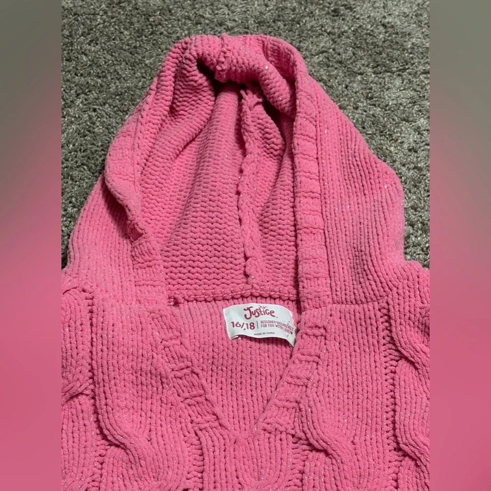 Justice Girls size 16/18 Hot Pink Hooded Chunky‎ Cable Knit Sweater pullover